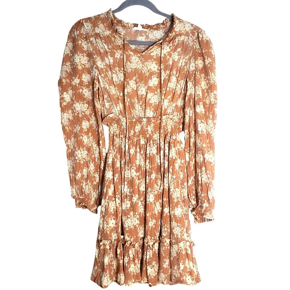 Blu Pepper Floral Mini Dress Womens Medium Boho Cottagecore Whimsy Long Sleeve
